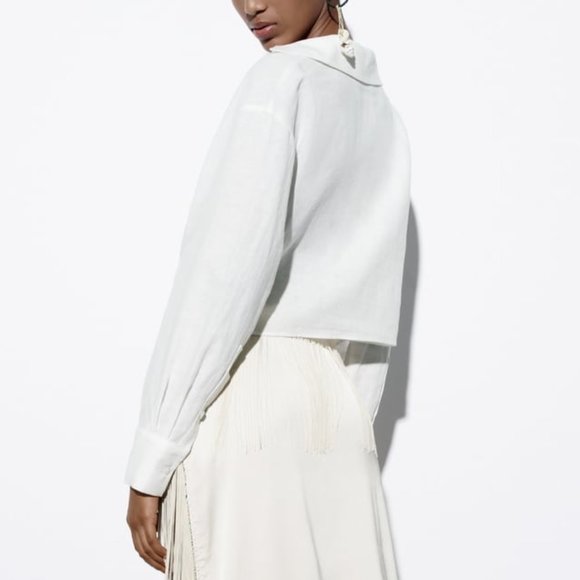 NWt DRAPED 100% LINEN WHTE SHIRT. - Picture 2 of 5